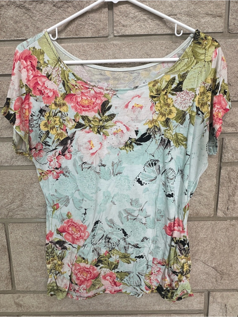 Apt 9 Light Blue Floral Scoop Neck Women’s Top